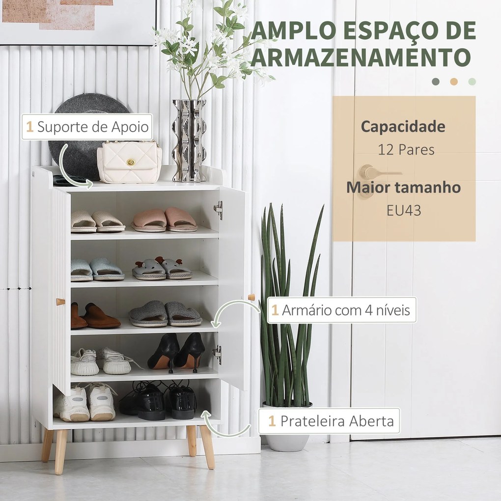 Sapateira com 2 Portas Armário para Sapatos com Prateleira Aberta e Prateleiras Ajustáveis para 15 Pares de Sapatos para Corredor Entrada 60x33x100cm