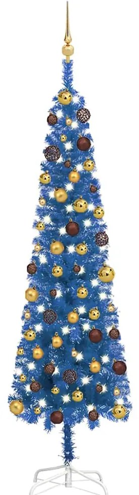 vidaXL Árvore de Natal pré-iluminada fina com bolas 180 cm azul