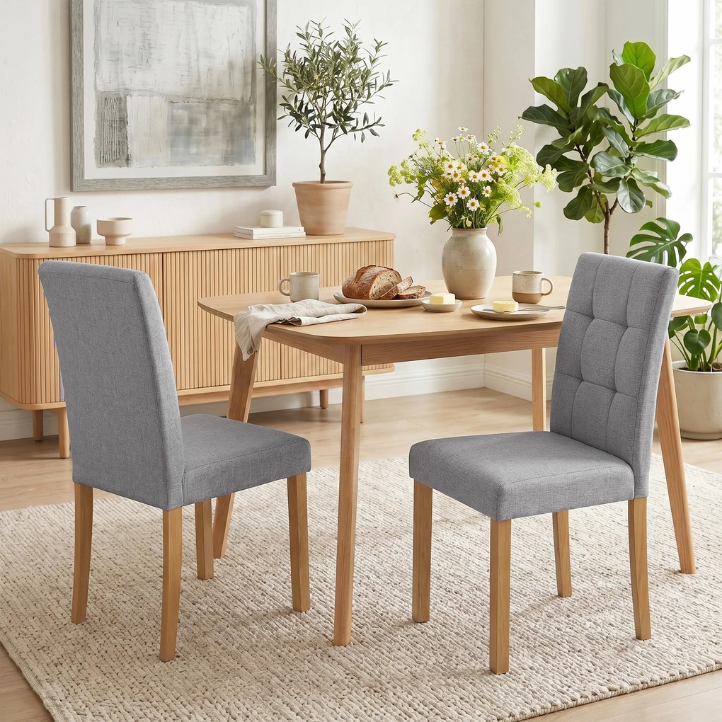 Conjunto de 2 cadeiras de sala de jantar (MESA NÃO INCLUIDA), cadeira de cozinha moderna com assento estofado em tecido com efeito de linho, cinzento