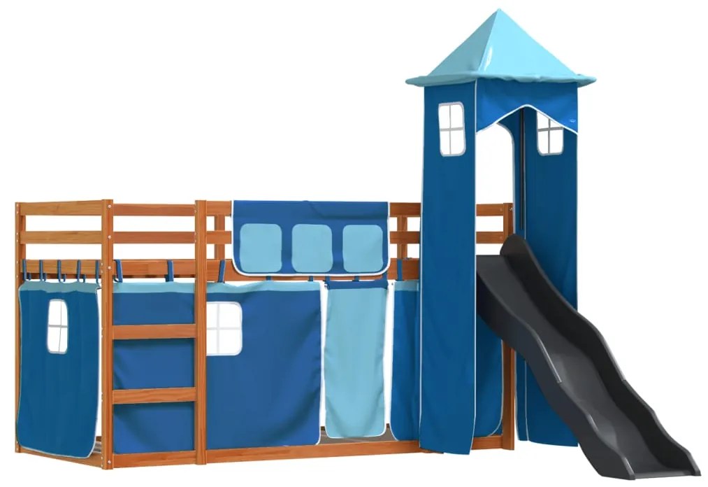 Beliche com escorrega e cortinas 90x190 cm azul