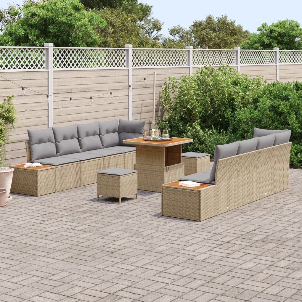 Conjunto de Sofá de Jardim vidaXL de 11 Peças com Almofadas Bege Ratta