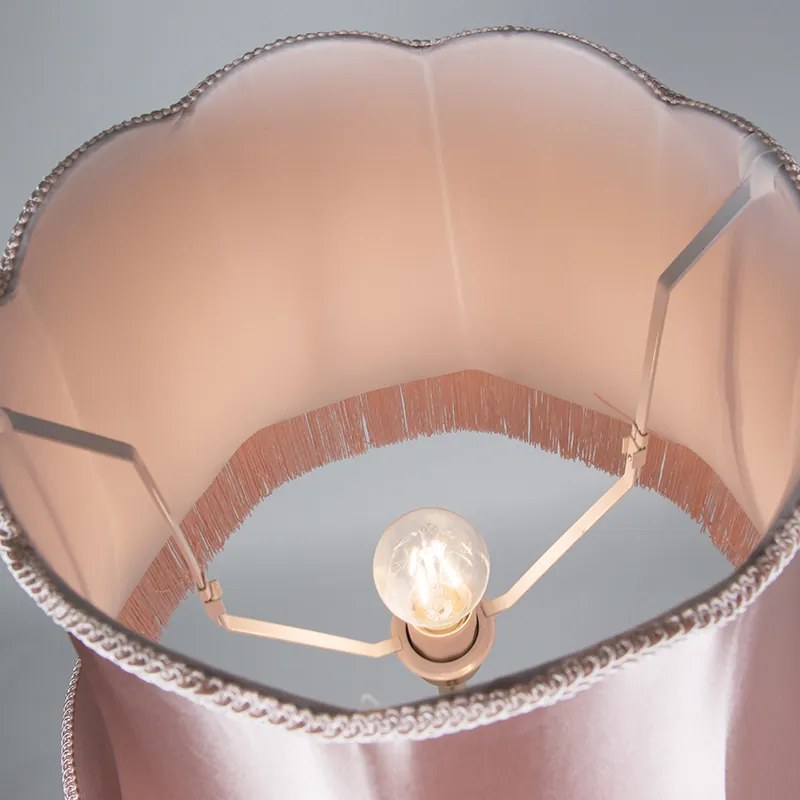 Candeeiro de pé retro em latão com abajur cor-de-rosa Granny 45 cm - Kaso