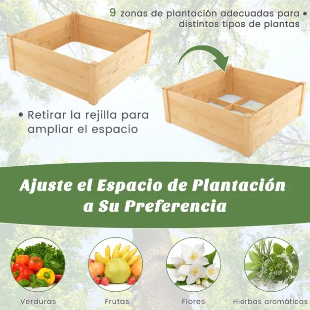 Canteiro elevado com cerca protetora e grade de crescimento para cultivo de flores, vegetais e frutas 107 x 107 x 70 cm natural