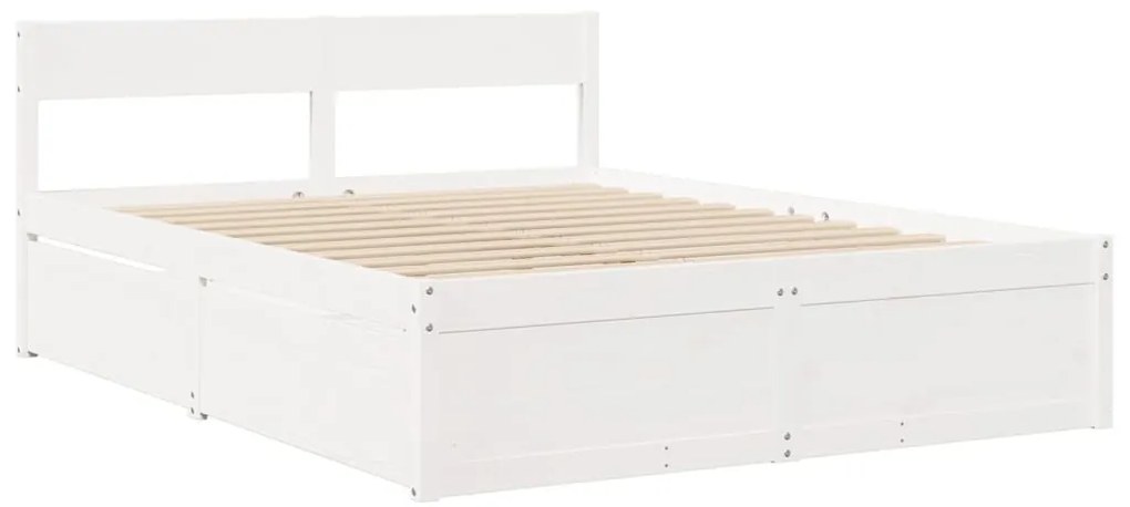Cama com gavetas e colchão 140x200 cm pinho maciço branco
