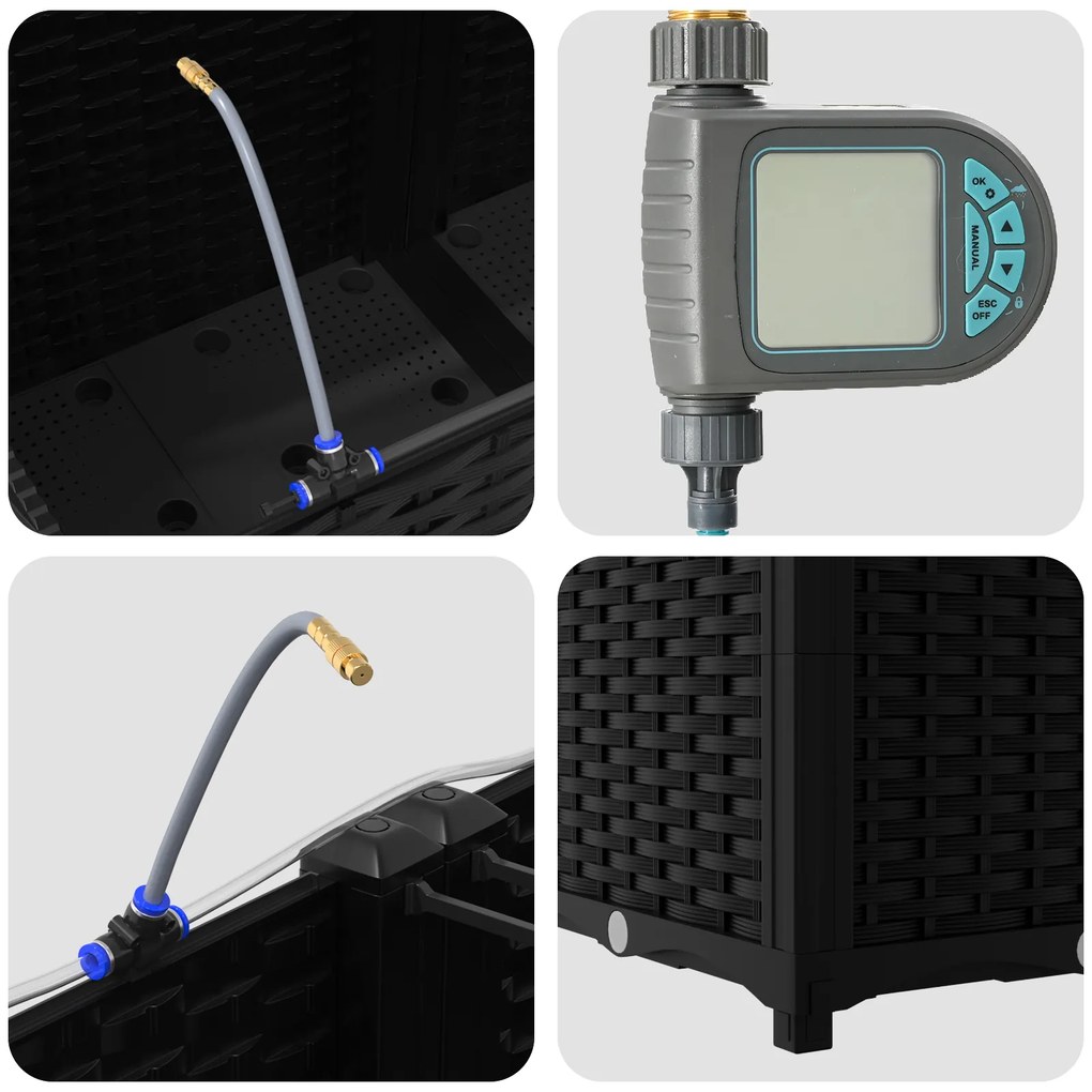 Jardineiras vidaXL com Sistema de Irrigação 4 pcs Preto