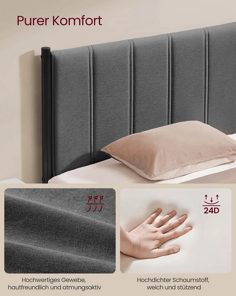 Estrutura de cama (COLCHÃO NÃO INCLUÍDO) com base de ripas rebatível e espaço de arrumação 209,3 x 163,4 x 110 cm Cinzento escuro