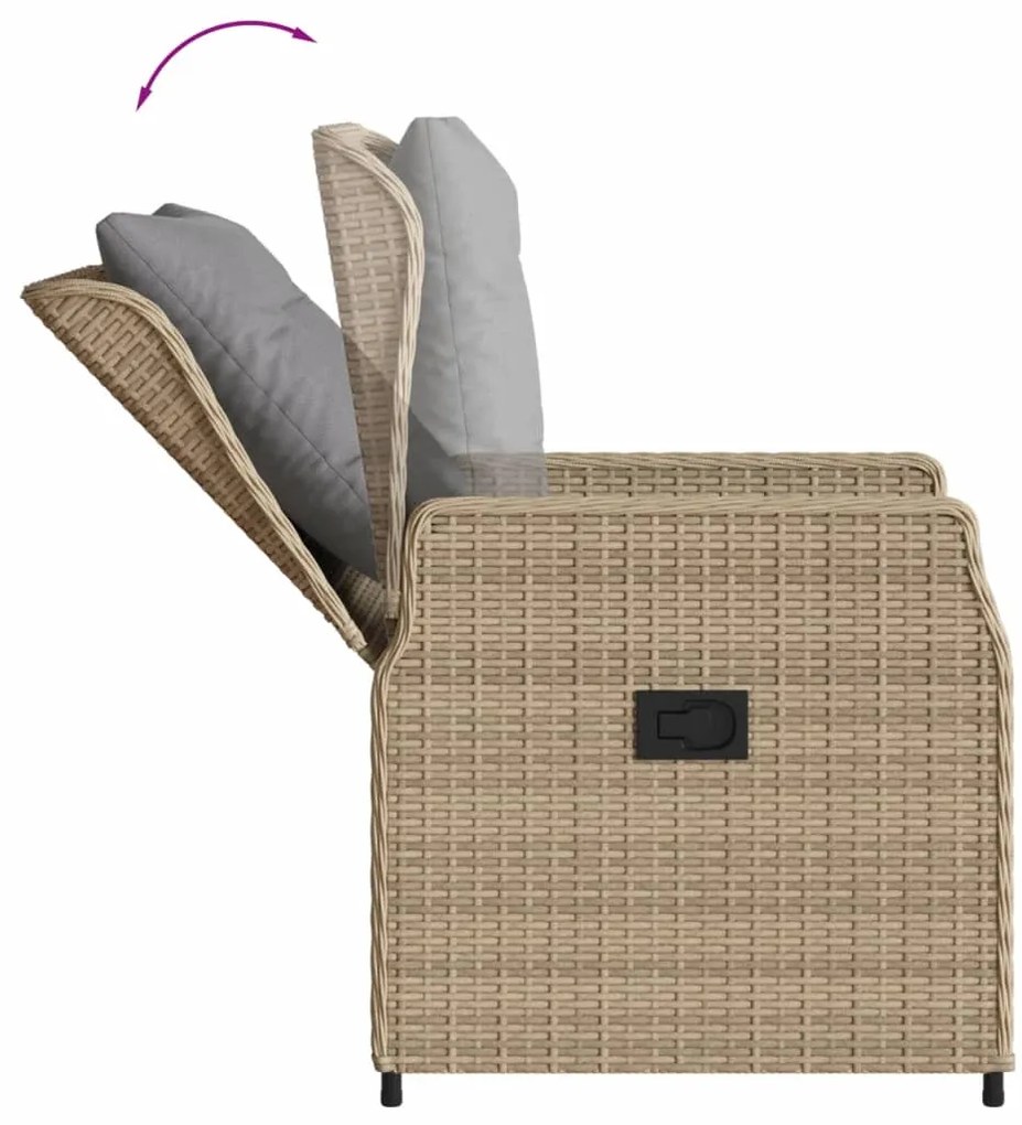 7 pcs conjunto de jantar p/ jardim com almofadões vime PE bege