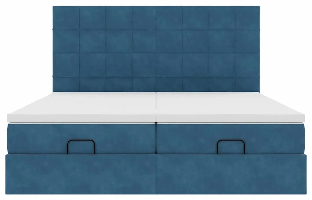 Estrutura cama otomana colchões 180x200 cm veludo azul escuro