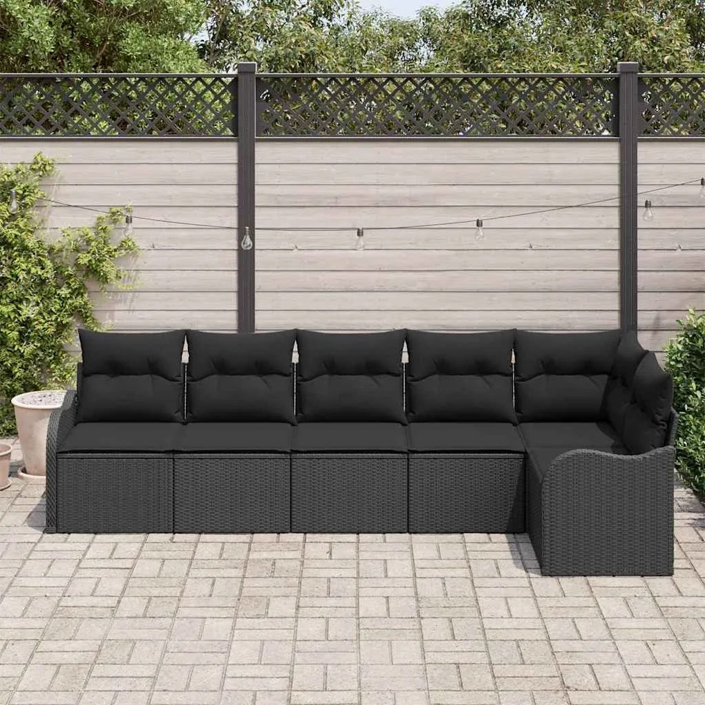 Conjunto de sofá de jardim com 6 peças e almofadas pretas de rattan