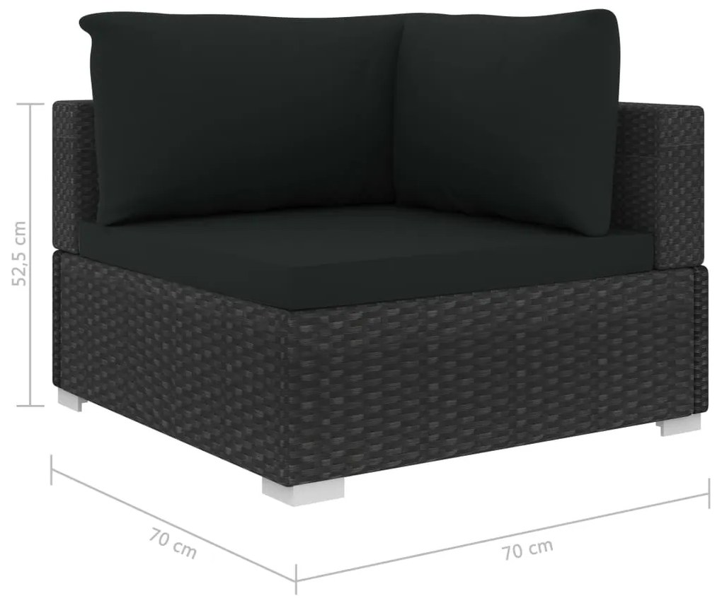 8 pcs conjunto lounge de jardim c/ almofadões vime PE preto