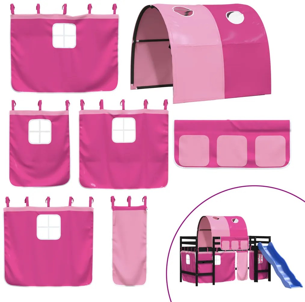 Cama alta para criança com túnel 80x200 cm pinho maciço rosa