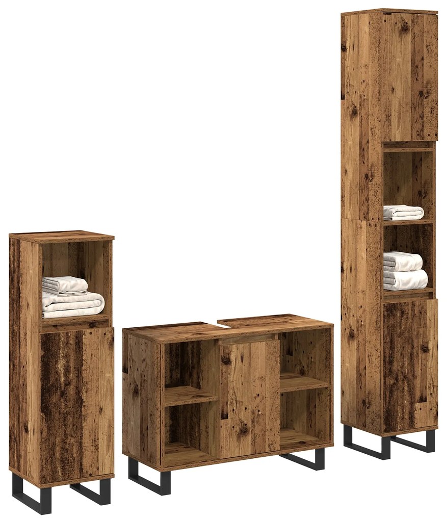 Conjunto de 3 Peças de Móveis para Casa de Banho Madeira Antiga Aglome