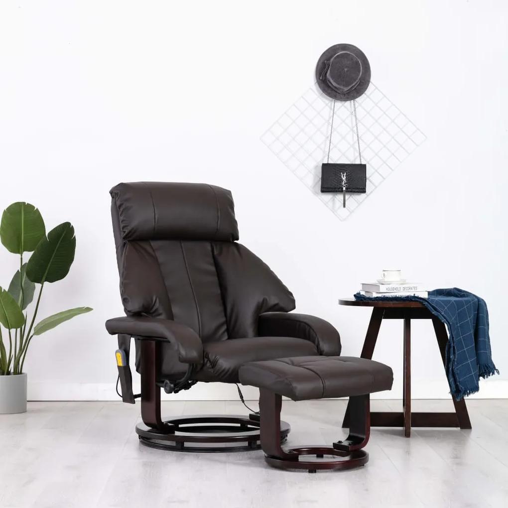 248681 vidaXL Cadeira massagens para TV reclinável couro artificial castanho