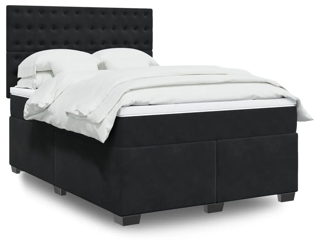 vidaXL Cama com molas/colchão 140x200 cm veludo preto
