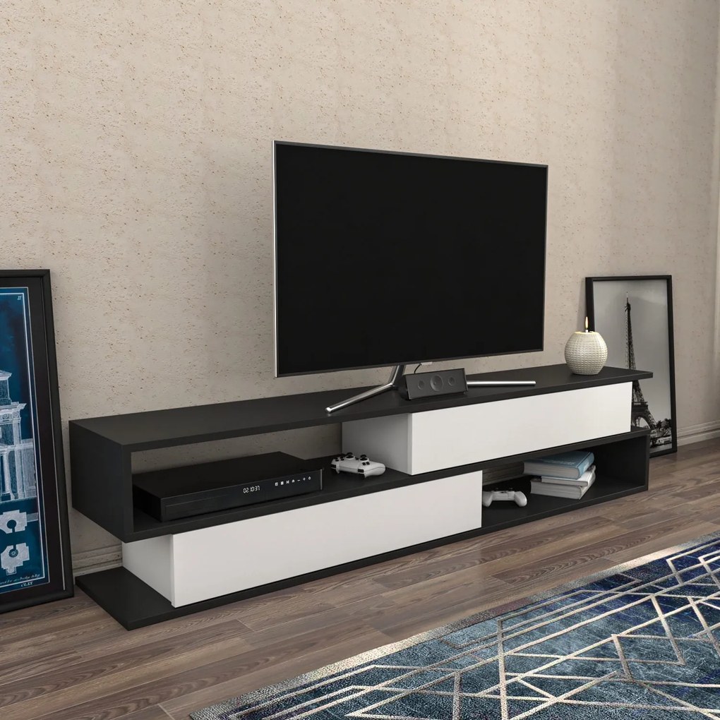 Móvel TV Cortez – Antracite e Branco – 160x35,3x38,6 cm