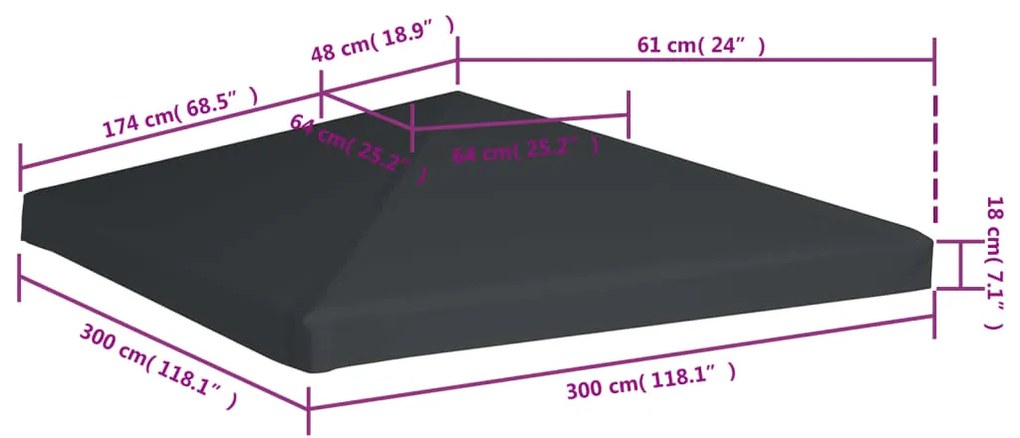 Cobertura de gazebo 310 g/m² 3x3 m cinzento