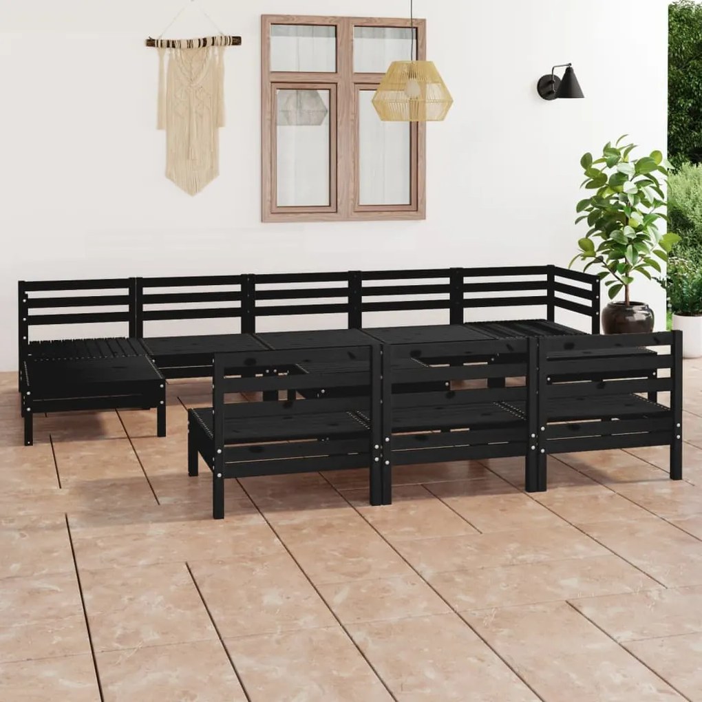 11 pcs conjunto lounge de jardim pinho maciço preto