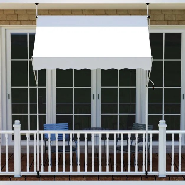 Toldo retrátil manual 2 m x 180 cm Sombra exterior ajustável sem perfuração com manivela para pátio, varanda, jardim Branco
