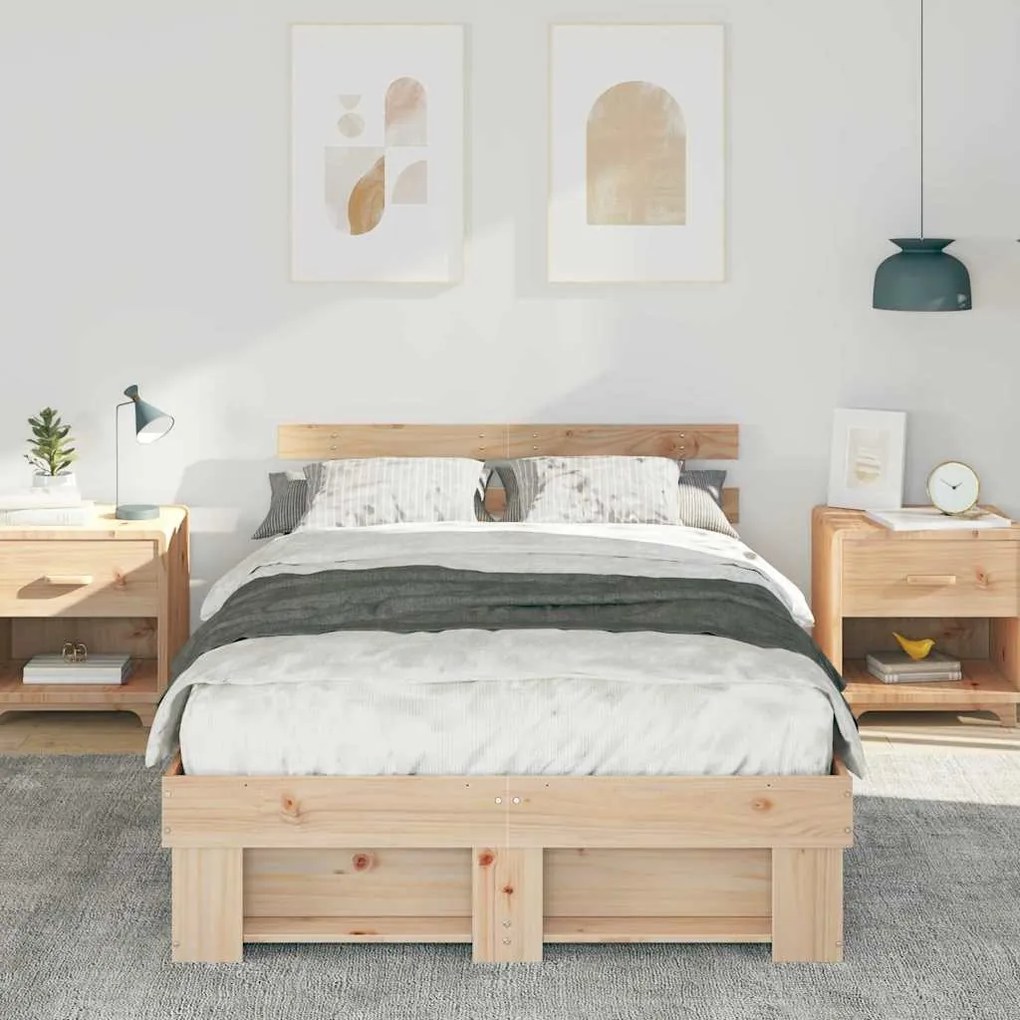 Estrutura da Cama com cabeceira Castanho 140 x 190 cm
