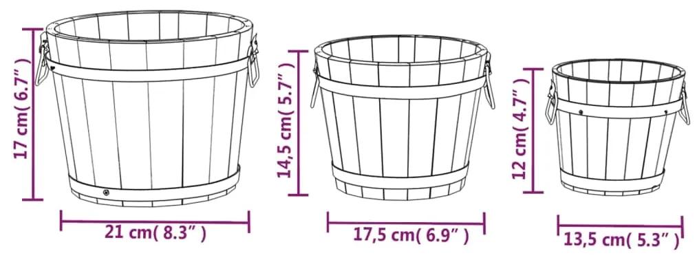 3 pcs conjunto de vasos em forma de balde abeto maciço