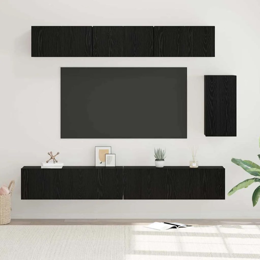 Conjunto de móvel de TV 6 pcs Carvalho Preto 100 x 30 x 30 cm