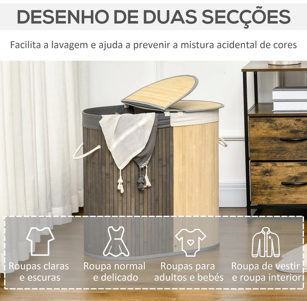 HOMCOM Cesto de Roupa Suja de Bambu Capacidade de 100L Cesto para Roup