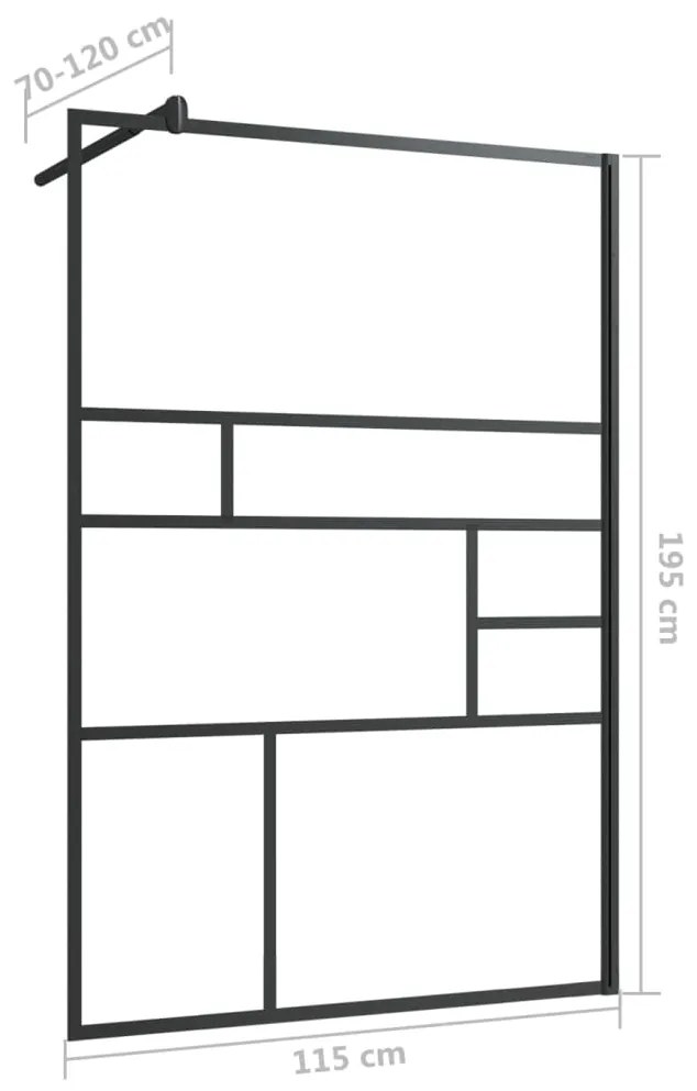 Divisória de chuveiro c/ vidro transparente ESG 115x195cm preto
