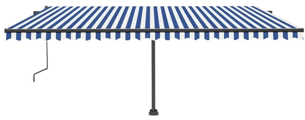 Toldo autom. com LED e sensor de vento 500x350 cm azul/branco