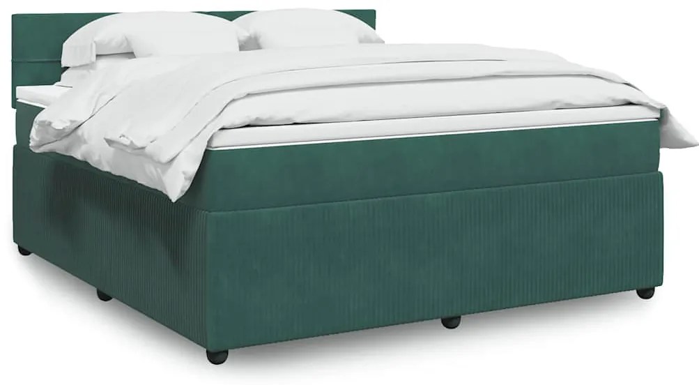 Cama com molas/colchão 180x200 cm veludo verde-escuro