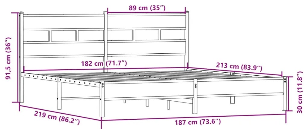 Estrutura de cama sem colchão 183x213cm metal carvalho sonoma