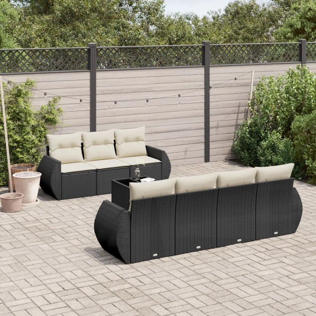 8 pcs conjunto sofás de jardim com almofadões vime PE preto