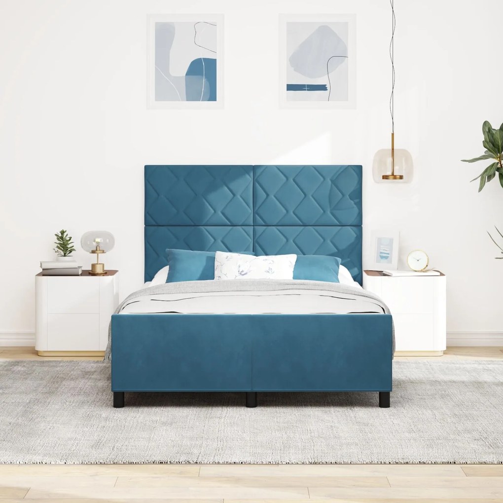 Cama vidaXL Azul Escuro 140x190 cm Veludo