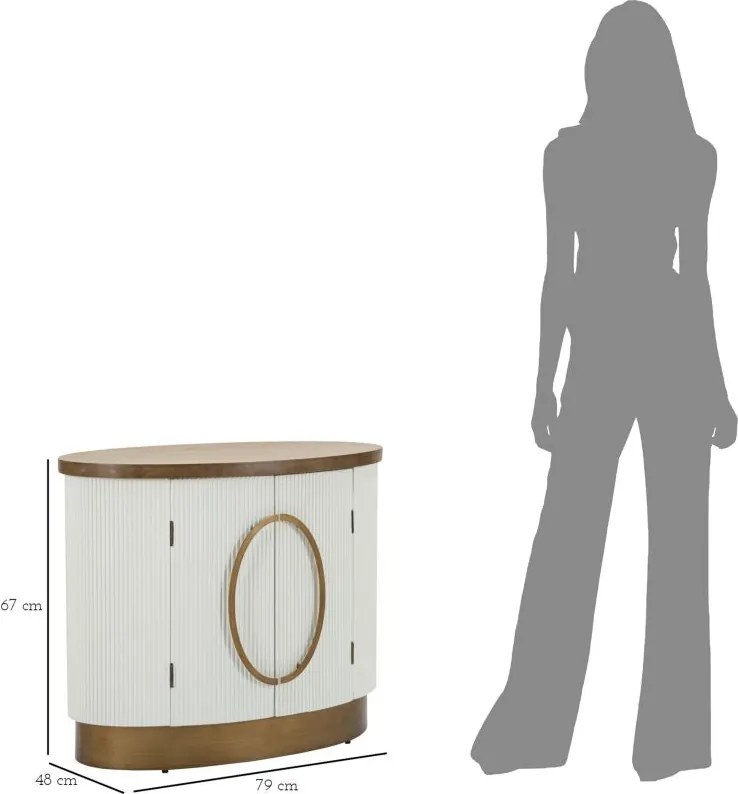 Aparador Tolosa com 2 Portas – 79x48x67 cm – Branco, Castanho e Dourad