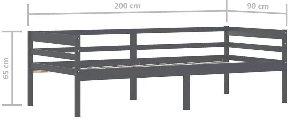 Estrutura de cama 90x200 cm pinho maciço cinzento-escuro