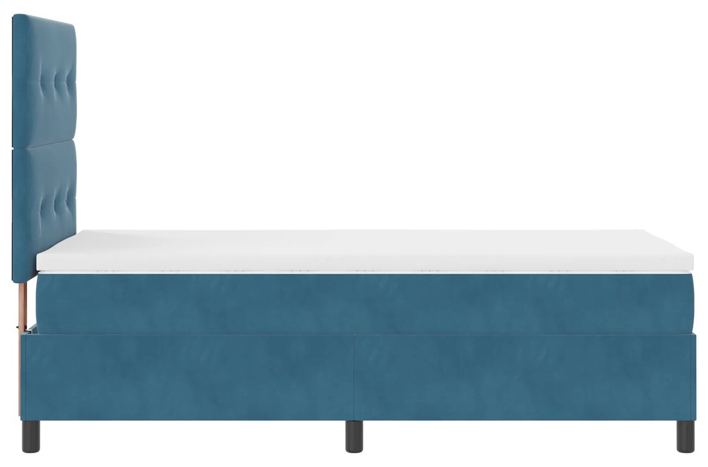 Cama Box Spring com Colchão Azul Escuro Solteiro Veludo