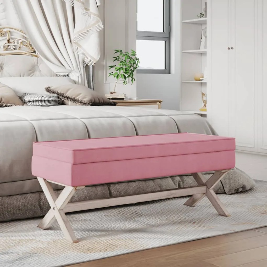 344527 vidaXL Banco de arrumação 110x45x49 cm veludo rosa