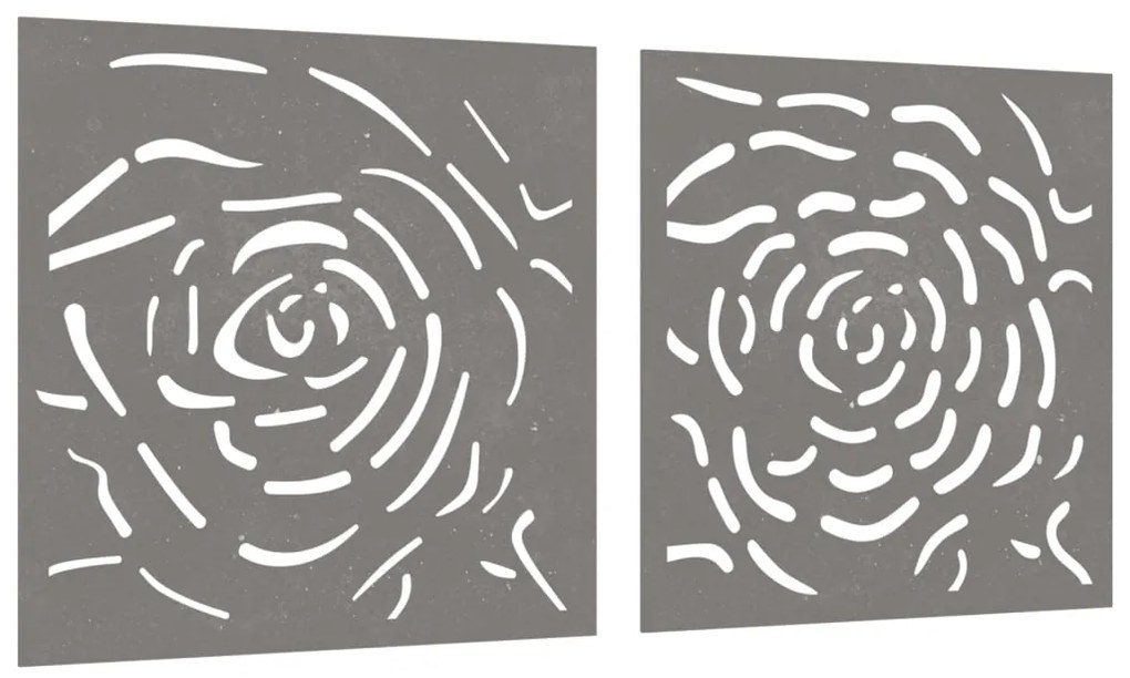 Decorações p/ muro jardim 2 pcs 55x55cm aço corten design rosas