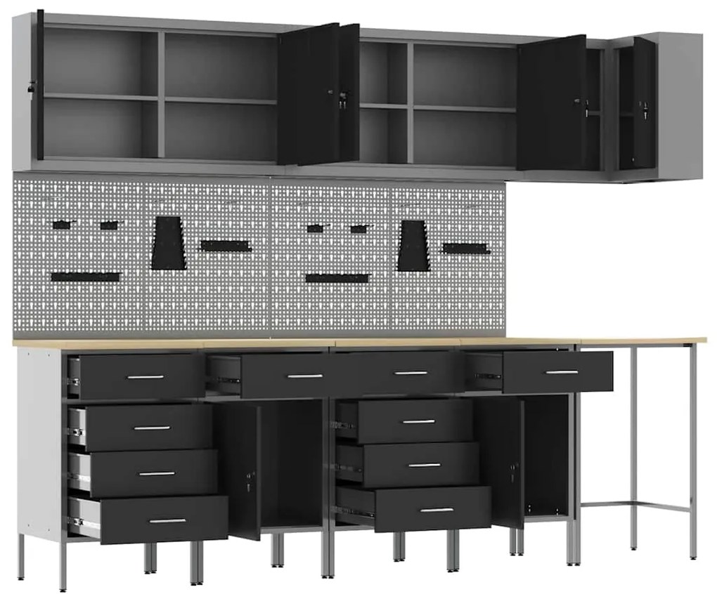 Conjunto de Armário e Painel de Ferramentas de 12 Peças vidaXL Preto M
