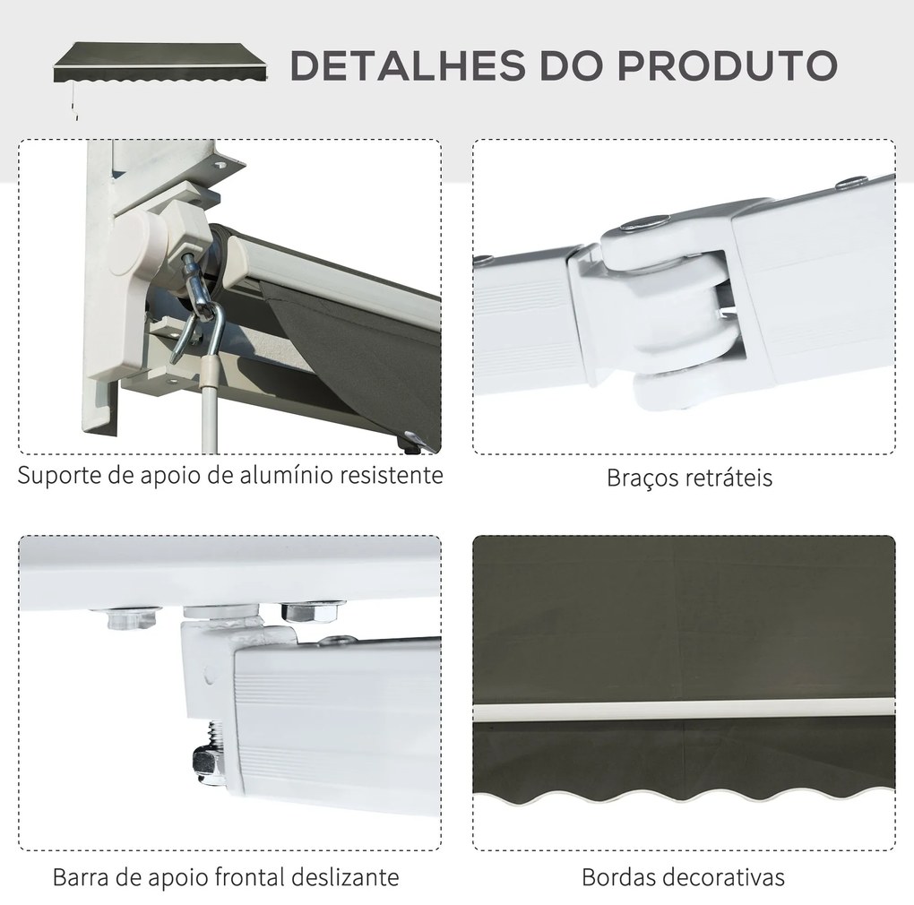 Toldo Manual Retrátil 350x250 cm Toldo para Varanda com Manivela de Me