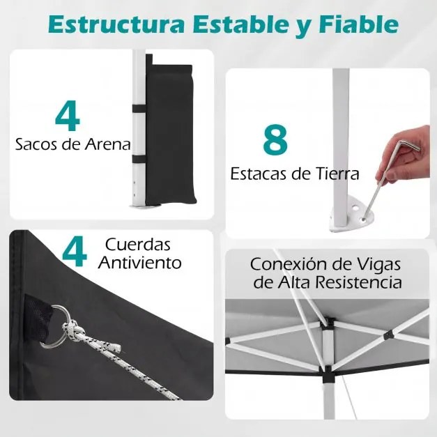 Tenda dobrável 3x3 m com 4 x Sacos de areia de montagem instantânea com 1 botão campismo, feiras, eventos e Saco com rodas Preta