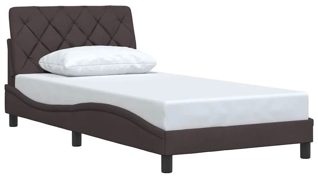 Estrutura de cama sem colchão 100x200 cm tecido castanho-escuro