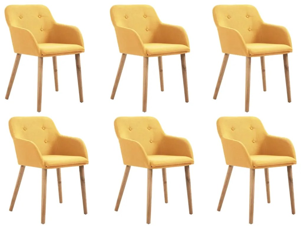 276950 vidaXL Cadeiras de jantar 6 pcs tecido amarelo e carvalho maciço