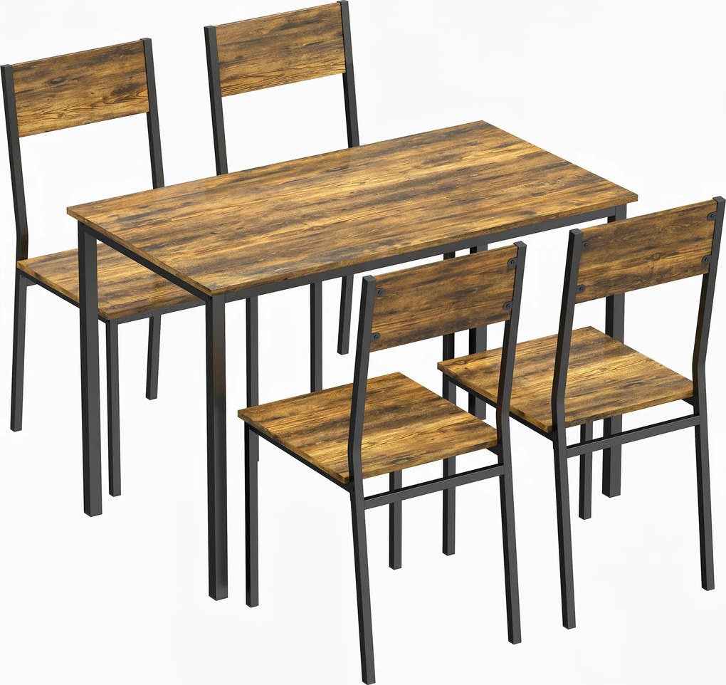 HOMCOM Conjunto de mesa de jantar com 4 cadeiras, mesa de cozinha para 4 pessoas, pés em metal, castanho rústico | Aosom Portugal