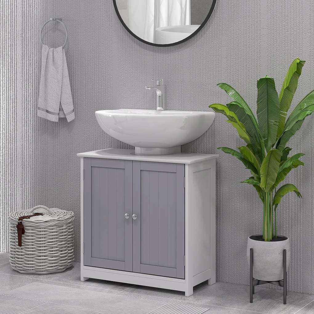 Móvel de casa de banho para lavatório (NÃO INCLUIDO) 60 x 30 x 60 cm a de 2 portas com prateleira cinza-branca