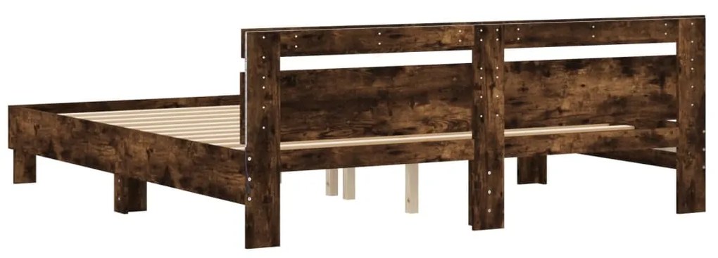 Estrutura cama c/ cabeceira/luzes LED 160x200cm carvalho fumado