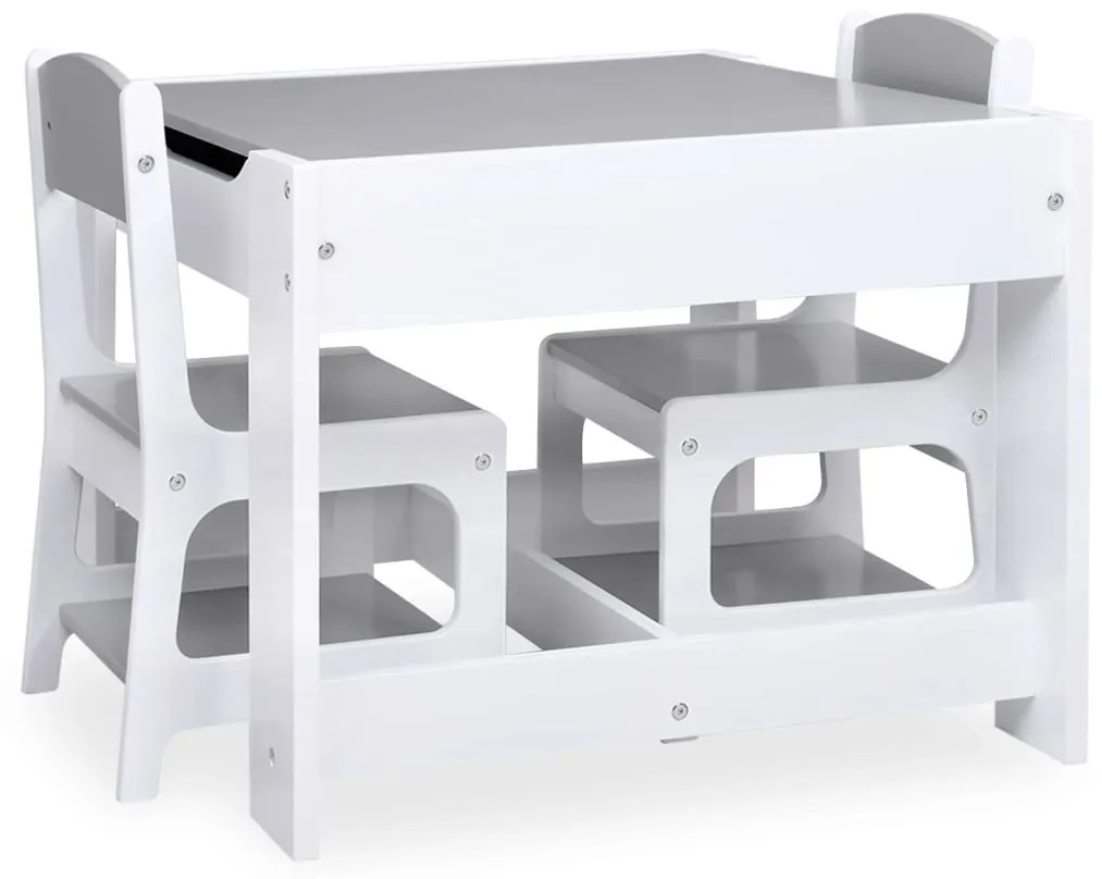 Conjunto Infantil de 2 Cadeiras e Mesa com Arrumação e Quadro - Branco