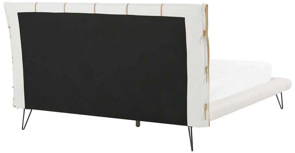 Cama de casal em pele sintética creme 160 x 200 cm BETIN Beliani