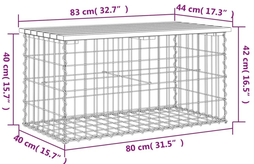 Banco jardim design gabião 83x44x42 cm madeira douglas maciça
