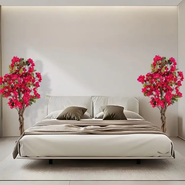 Conjunto 2 Árvores de buganvílias artificiais 120 cm Planta de jardim falsa decorativa em vaso com flores vermelho