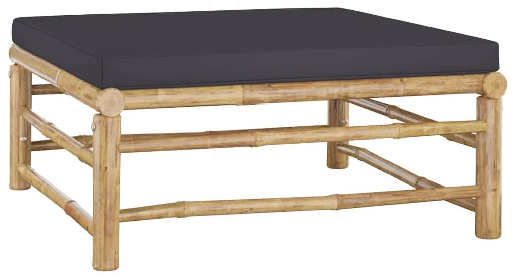 8 pcs conj. lounge jardim em bambu c/ almofadões cinza-escuro